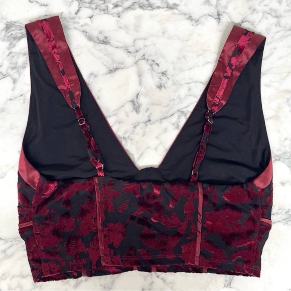 Free People Magic Hour Cami Maroon Red Burnout Velvet Satin Trim Medium - Picture 15 of 15